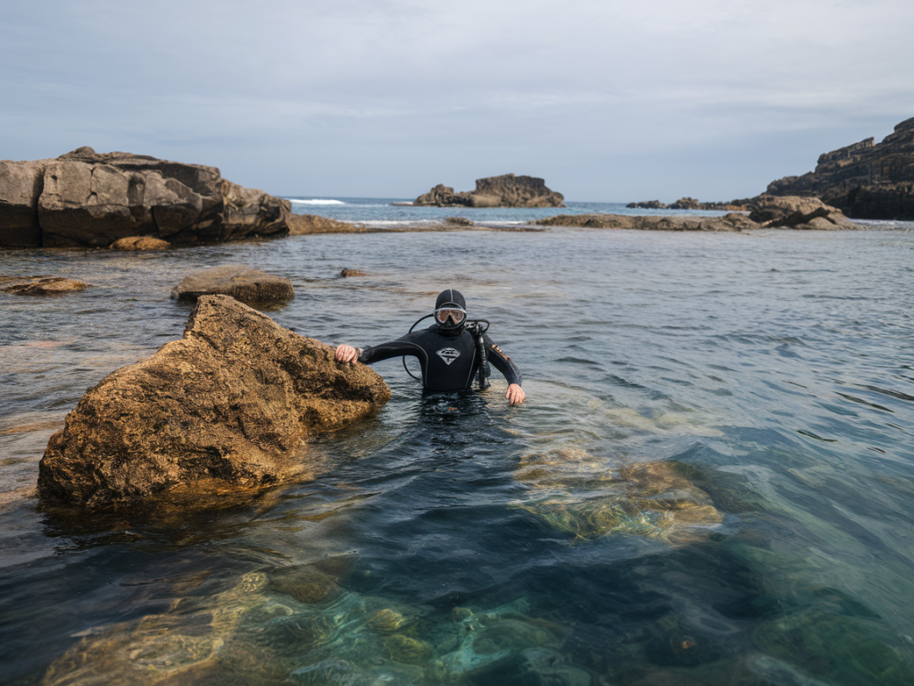 How to navigate Playa Chica’s rocky shore entries for confident shore dives: timing, fin techniques and kit choices