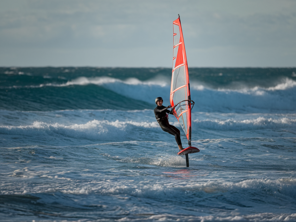 Step-by-step windsurf upwind transition technique for famara cross-shore runs that saves energy and board speed