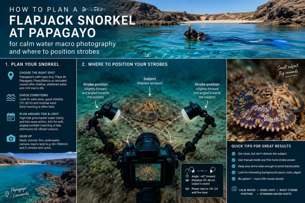 how to plan a flapjack snorkel at papagayo for calm-water macro photography and where to position strobes