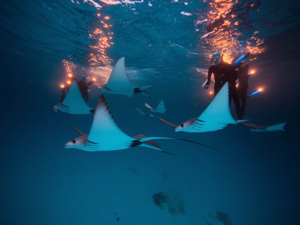 how to safely snorkel with eagle rays at night off lanzarote: entry points, torch setups and buddy signals