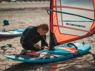 how to perform a quick windsurf board and sail repair on famara: DIY fixes for dings, ripped battens and snapped outhauls with Duotone or Fanatic gear
