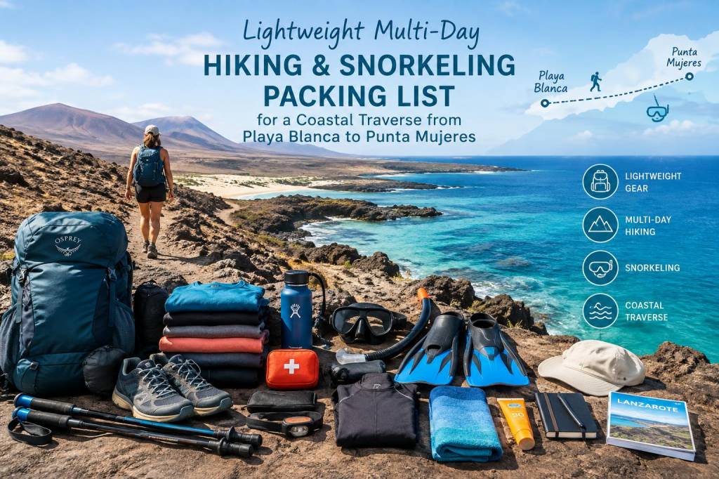 lightweight multi-day hiking and snorkeling packing list for a coastal traverse from playa blanca to punta mujeres